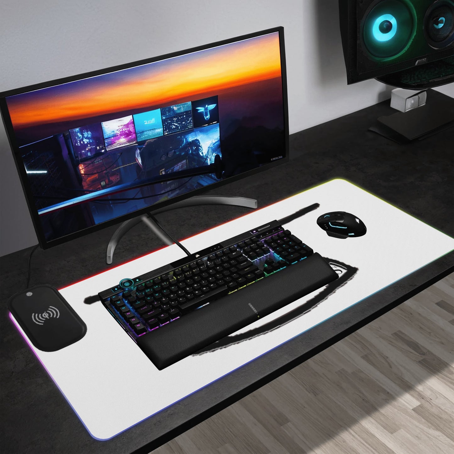 Wireless Charging Rubber RGB Desk Pad Gaming Led Mouse Pad